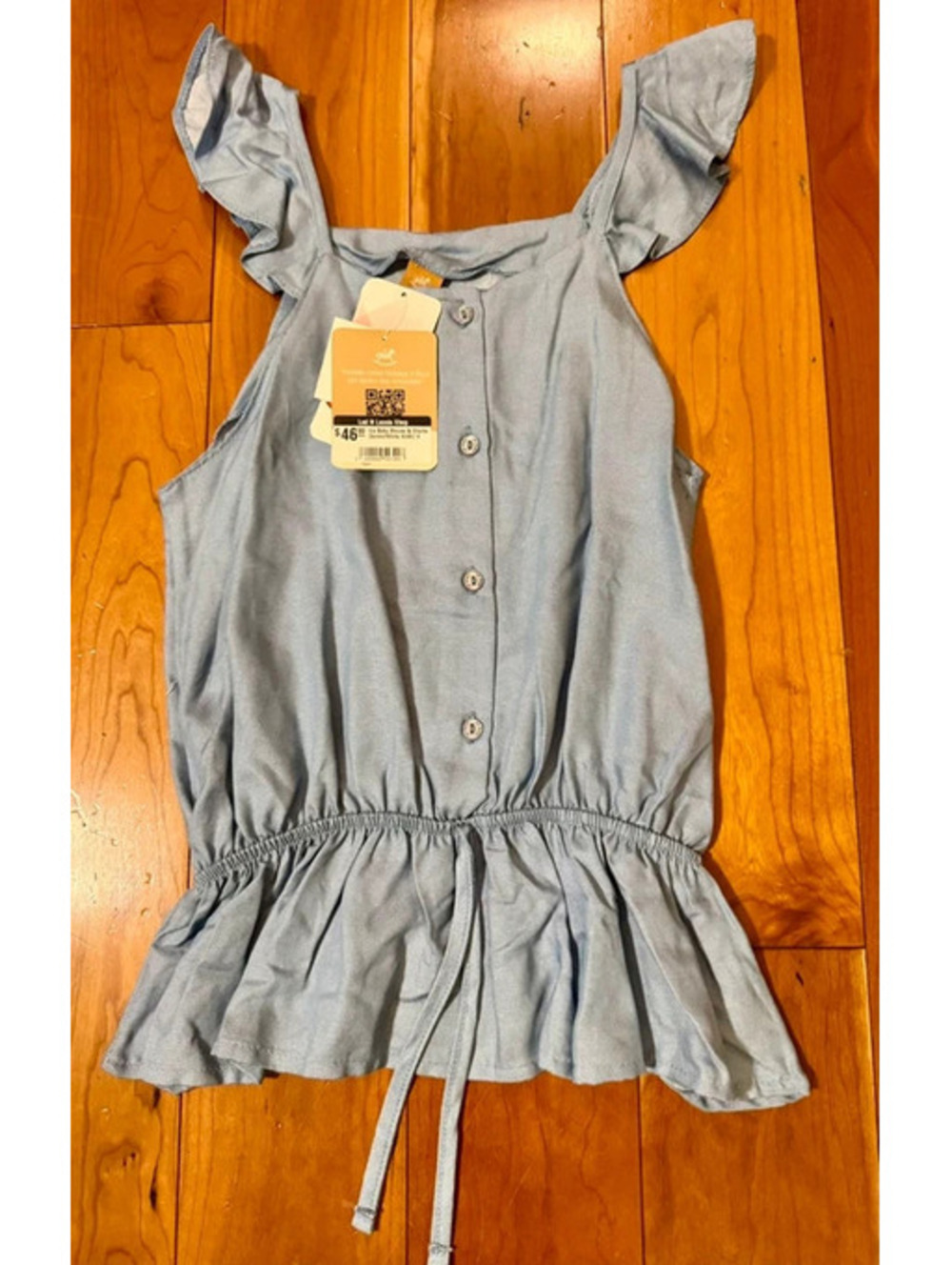 NWT up baby boutique denim sleeveless blouse with drawstring tie